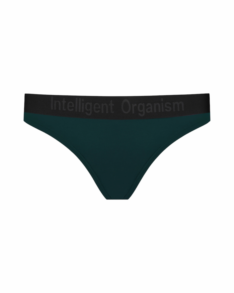 Жіночі темно-зелені стрінги з бавовни Intelligent Organism, вигляд спереду