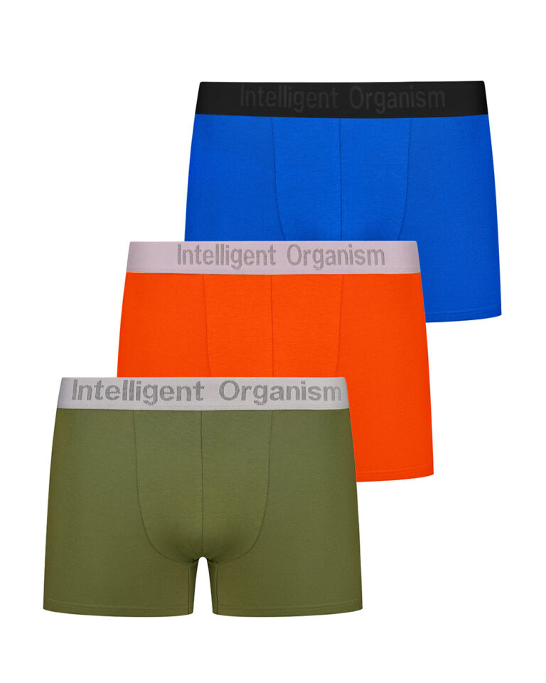 Набір чоловічих боксерів Modern Style від Intelligent Organism 3шт у кольорі волошкові, зелені, помаранчові. фронтальний вигляд
